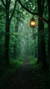 Tåget skovsti med en lygte for en mørk, rolig Slytherin-æstetik. — Slytherin æstetik Wallpapers