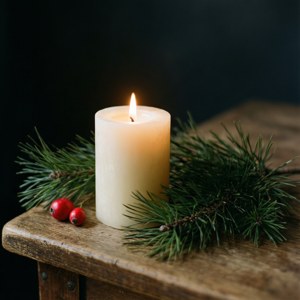 Et rustikt stilleben med et lys og grangrene. — Æstetisk jul Wallpapers