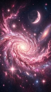 En drømmende pastelrosa galakse med stjerner og en halvmåne. — Pastel pink Wallpapers