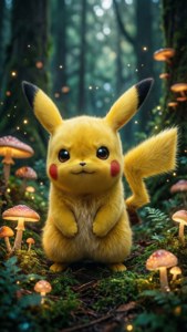Pikachu i en fortryllet skov med lysende svampe — iPhone 8 Wallpapers