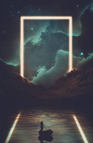 Sejlende mand på flod bag hvid lysportal baggrund — Honor MagicPad 3 Pro 12.3 Wallpapers