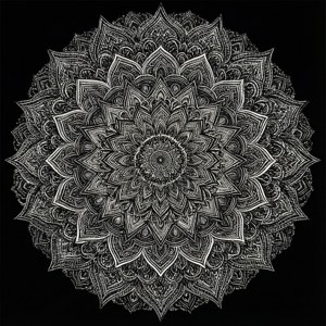 Indviklet sort og hvid mandala-mønster, symmetrisk og meditativt. — Sort æstetisk GIF Wallpapers