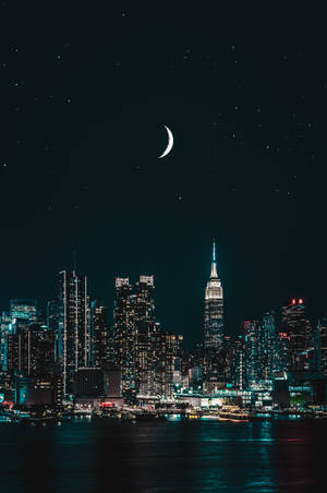 New York Nat iPhone Med Måne — Xiaomi Pad Wallpapers