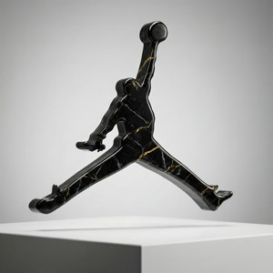Et luksuriøst 3D Jordan-logo i sort marmor med guldårer, studiebelyst. — Galaxy Watch Wallpapers