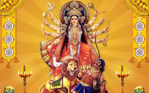 Mataji Løve Gylden Baggrund — Løve Wallpapers