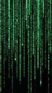 Grøn matrix-kode regn på sort, perfekt OLED-demo-baggrund.
