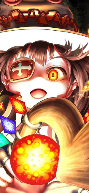 Megumin tæt på med tryllestav baggrund — iPhone 16 Pro Wallpapers