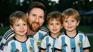 Messi med sine sønner i Argentina-trøjer.
