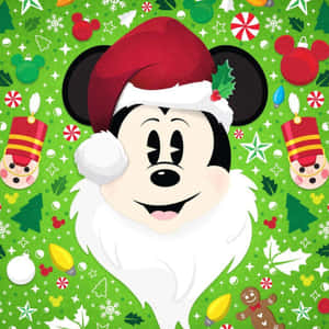 Mickey Mouse i en julemandshat og julepynt — Disney jul Wallpapers