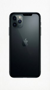 Minimalistisk silhuetillustration af iPhone 11 Pro Max på hvid.