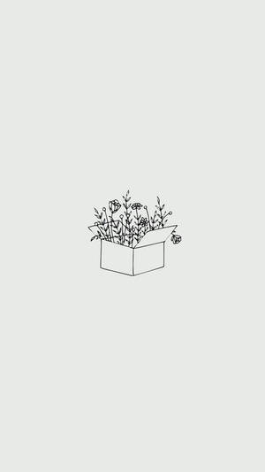 Minimalistisk æske fyldt med blomster pennekunsttegning — Minimalistisk æstetik Wallpapers