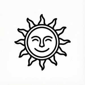 En simpel sort stregsol-emoji på hvid til et rent baggrundsbillede. — Pixel Watch 4 Wallpapers