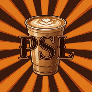 Grafisk design med græskar-krydderi latte kop og PSL tekst — Huawei nova Flip S Wallpapers