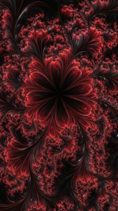 Trippy mørk æstetisk fraktalmønster med dybe røde organiske blomsterlignende former — Trippy mørk æstetik Wallpapers
