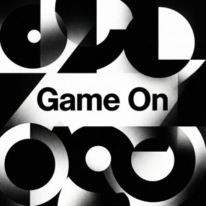 Sort-hvid abstrakt geometri med fed 'Game On'-tekst. — OLED Wallpapers