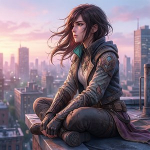 Vi sidder på et tag ved daggry, rolig og eftertænksom. — Pixel Watch 4 Wallpapers