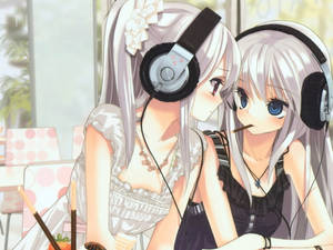 Musikelskende anime-lesbiske baggrund — Anime lesbisk Wallpapers