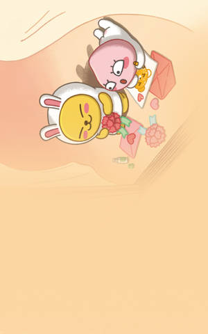 Kakao Friends, Apeach og Muzi skriver kærlighedsbreve baggrund. — Galaxy Tab S10+ Wallpapers