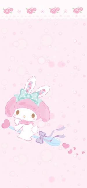 My Melody ridende på en ske tapet — iPhone 16e Wallpapers