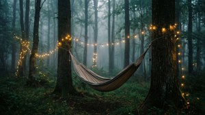 Stemningsfuld skov med fe-lys og hængekøje. — Indie æstetik Wallpapers