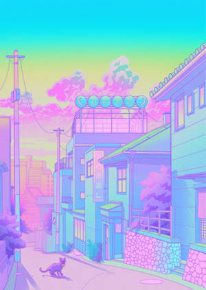 Nabolagskat i en pastel japansk æstetik — Anime kat Wallpapers