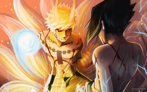 Baggrundsbillede med Naruto med ni haler og Sasuke i kamp — Naruto og sasuke Wallpapers