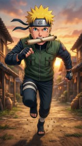Naruto løber med en rulle i aktion. wallpaper