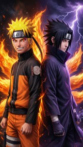 Naruto og Sasuke står ryg mod ryg med deres kræfter. — iPhone 7 Wallpapers