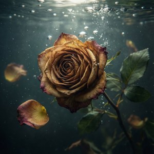 Død rose nedsunket i mudret vand, uhyggelig rolig, svævende kronblade. — Pixel Watch 3 Wallpapers