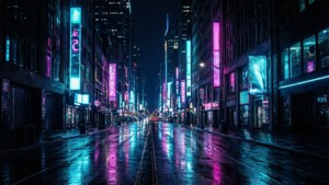 Levende neon bybillede med dybe sorte nuancer til OLED-skærme.