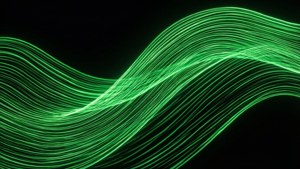 Glatte neon grønne bølgelinjer på sort baggrund.