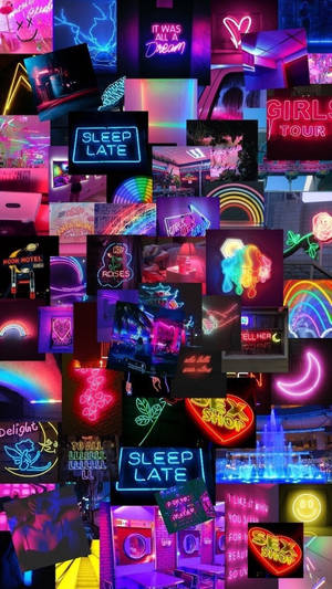 Neon Skilt Collage Trippy Æstetik