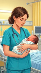 Blid neonatal sygeplejerske, der nusser en nyfødt. — iPhone 5 Wallpapers