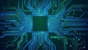 Glødende neonblåt kredsløbskort — Neon blå æstetik Wallpapers