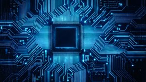 Futuristisk neonblåt kredsløbsmønster — Neon blå Wallpapers