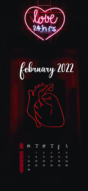 Neonhjerte Februar 2022 Kalender tapet — iPhone 17 Wallpapers