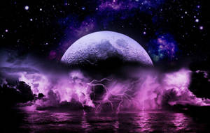 Neonmåne lilla storm baggrund — Neon måne Wallpapers