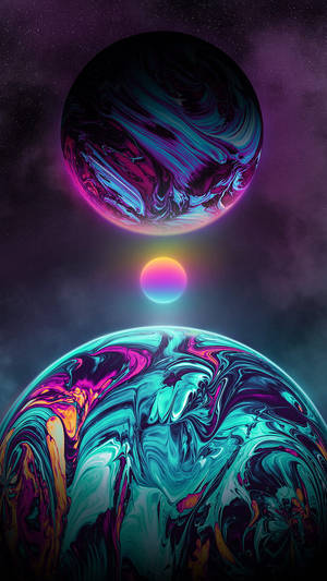 Neonmåne og klare planeter tapet — Neon måne Wallpapers