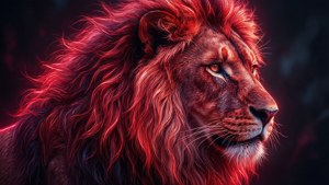Majestætisk neonrød løve med glødende manke på mørk baggrund. — Neon rød Wallpapers