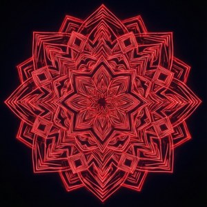 Indviklet neonrød geometrisk mandala på sort, trippy og meditativt design. — Neon rød Wallpapers
