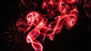Dynamiske neonrøde røgvirvler på sort baggrund. — Neon rød Wallpapers