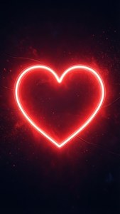 Romantisk neonrødt hjerte svævende i mørkt rum. — Neon rød Wallpapers