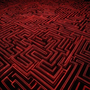 Hypnotisk neonrødt labyrintmønster med glødende linjer. — Neon rød Wallpapers