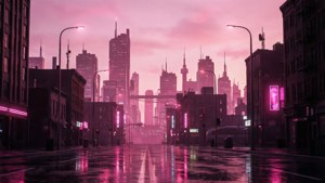 Et lyserødt æstetisk bybillede med neonrefleksioner. — Skumring Wallpapers