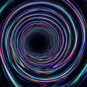 En dyb spiraltunnel omkranset af neonlys. — Galaxy Watch Wallpapers