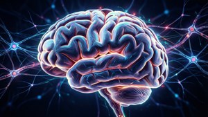 En glødende hjerne med neurale forbindelser, der repræsenterer neurovidenskab og kunstig intelligens. — Videnskab Wallpapers