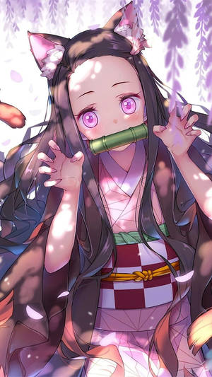 Nezuko med katteører fra Demon Slayer