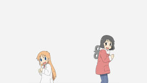 Nichijou Nano og Hakase danser med hvid baggrund — Anime dans Wallpapers