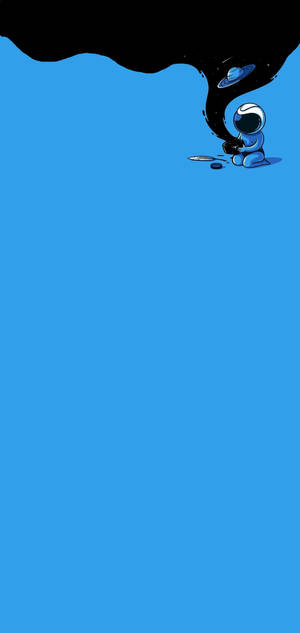 Minimalistisk Note 10 tegneserieastronaut på blå baggrund tapet. — Google Pixel 6 Pro Wallpapers