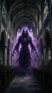 Omen fremstår fra mørket i en uhyggelig katedral til denne Valorant-baggrund. — iPhone 7 Wallpapers